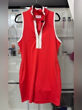 NWT Jess Lea Red athletic style dress with gold zipper and white collar